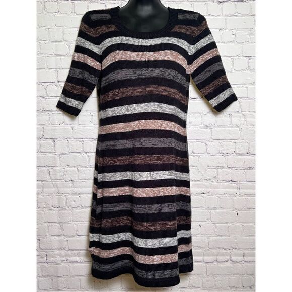 allison brittney neutral tone striped dress sz M - Picture 1 of 4